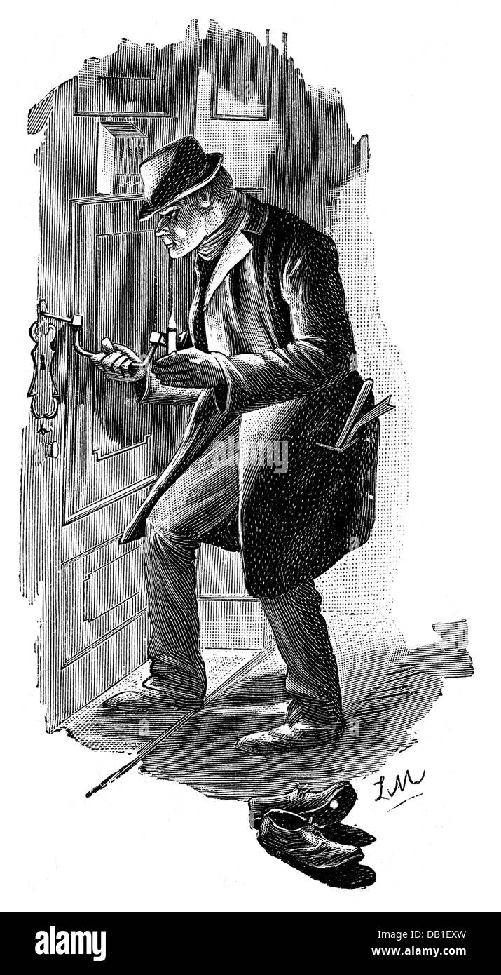 giustizia, crimine, casalinghi, uomo che rompe una serratura della porta, incisione del legno, 1891, diritti-aggiuntivi-clearences-non disponibile Foto Stock