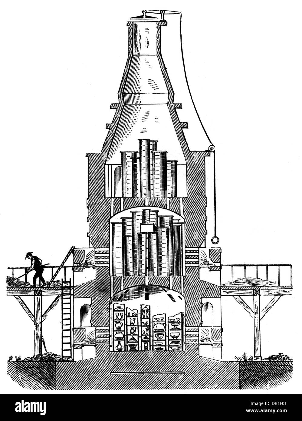 Industria, porcellana, produzione, forno, sezionato, incisione legno, circa 1870, diritti aggiuntivi-clearences-non disponibili Foto Stock