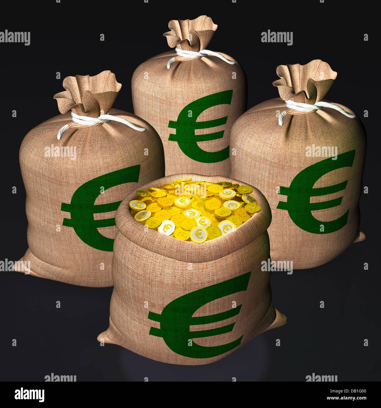 Sacchetti di monete mostra Economia Europea Foto Stock