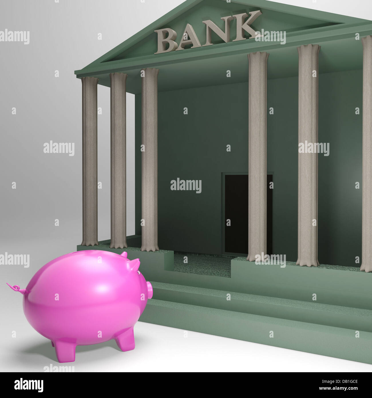Piggybank entrando in banca mostra Prestito di denaro Foto Stock