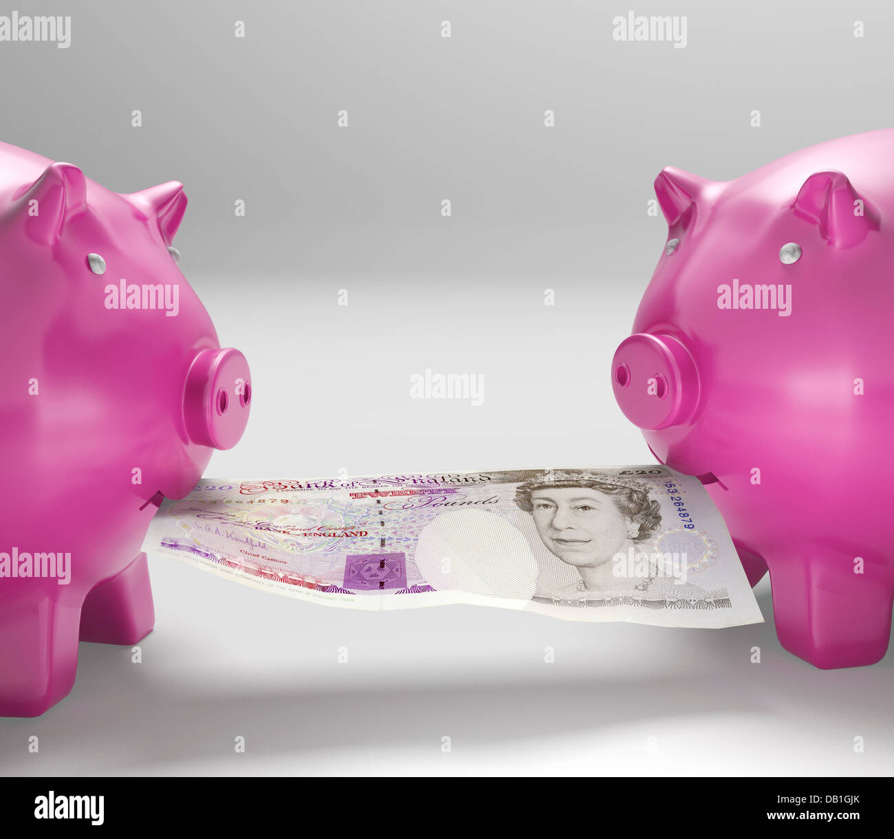 Piggybanks mangiare denaro mostra risparmi condivisi Foto Stock