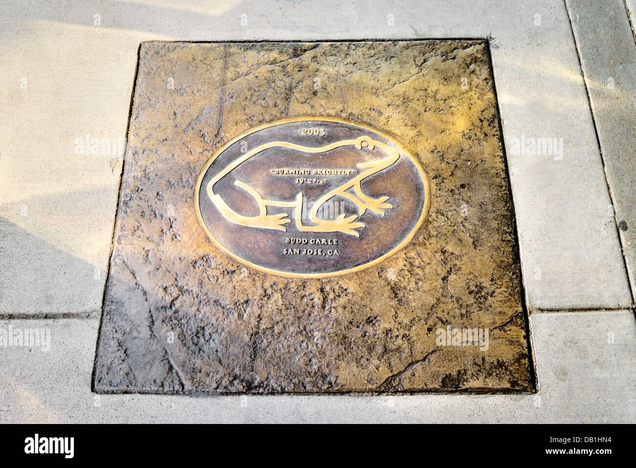 Lapide ricorda un vincitore della rana annuale concorso di salto in Angels Camp CA, basato sulla storia di Mark Twain Foto Stock