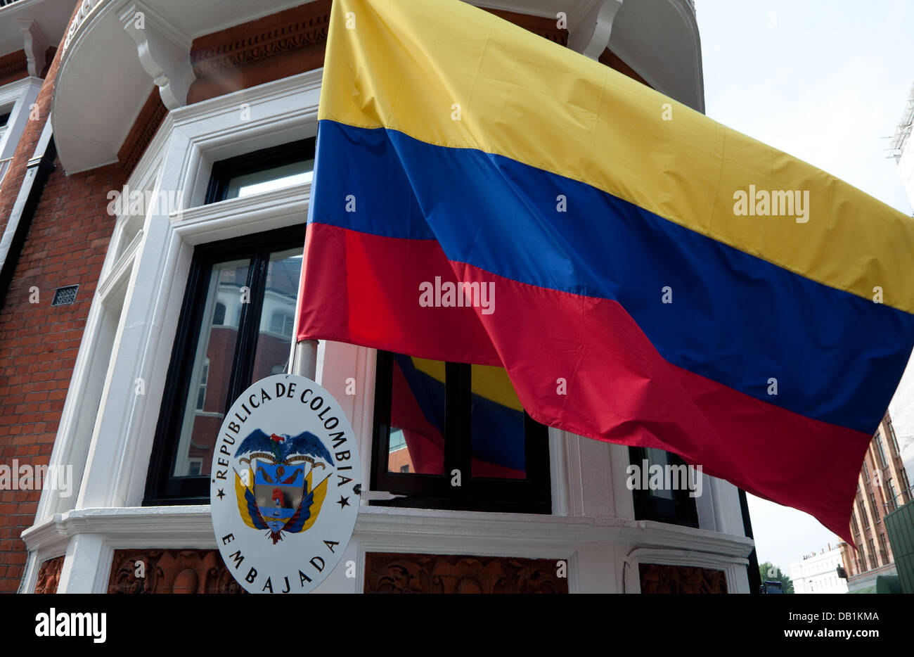 Ambasciata Colombiana & bandiera, Knightsbridge, Londra Foto Stock