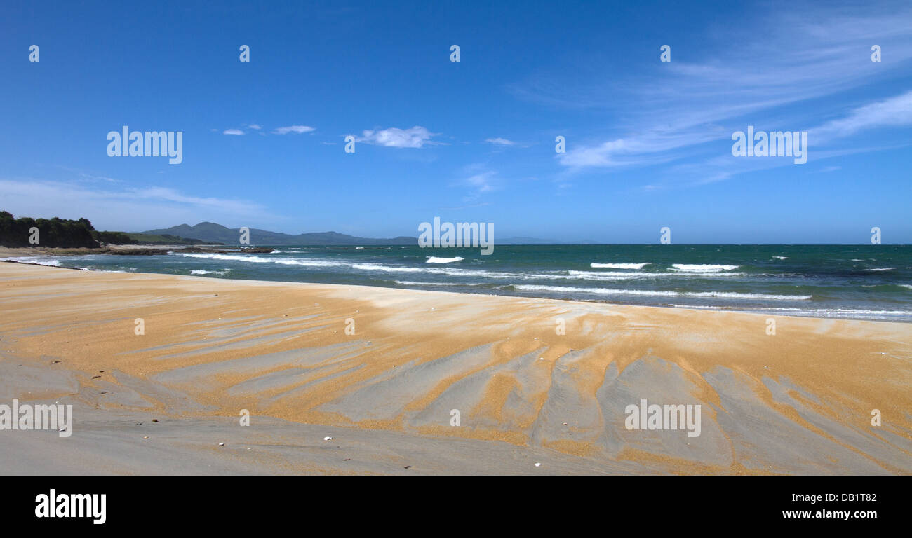 Spiaggia di sabbia sulla penisola di Otago, Isola del Sud, Nuova Zelanda Foto Stock