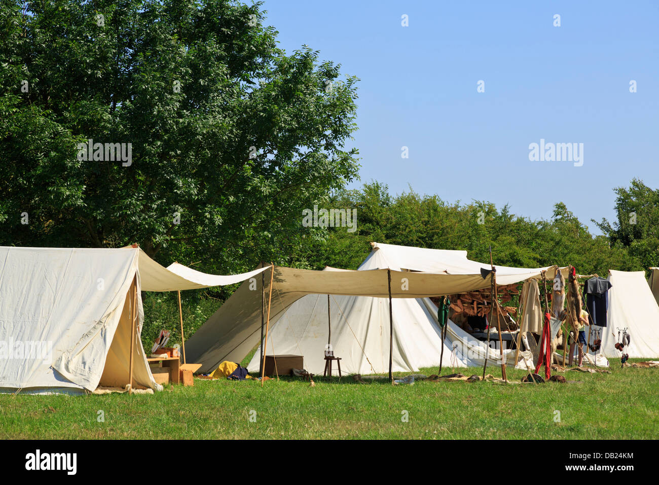 Viking Village settlement area soggiorno a Flag Fen parco archeologico, Peterborough, Inghilterra Foto Stock