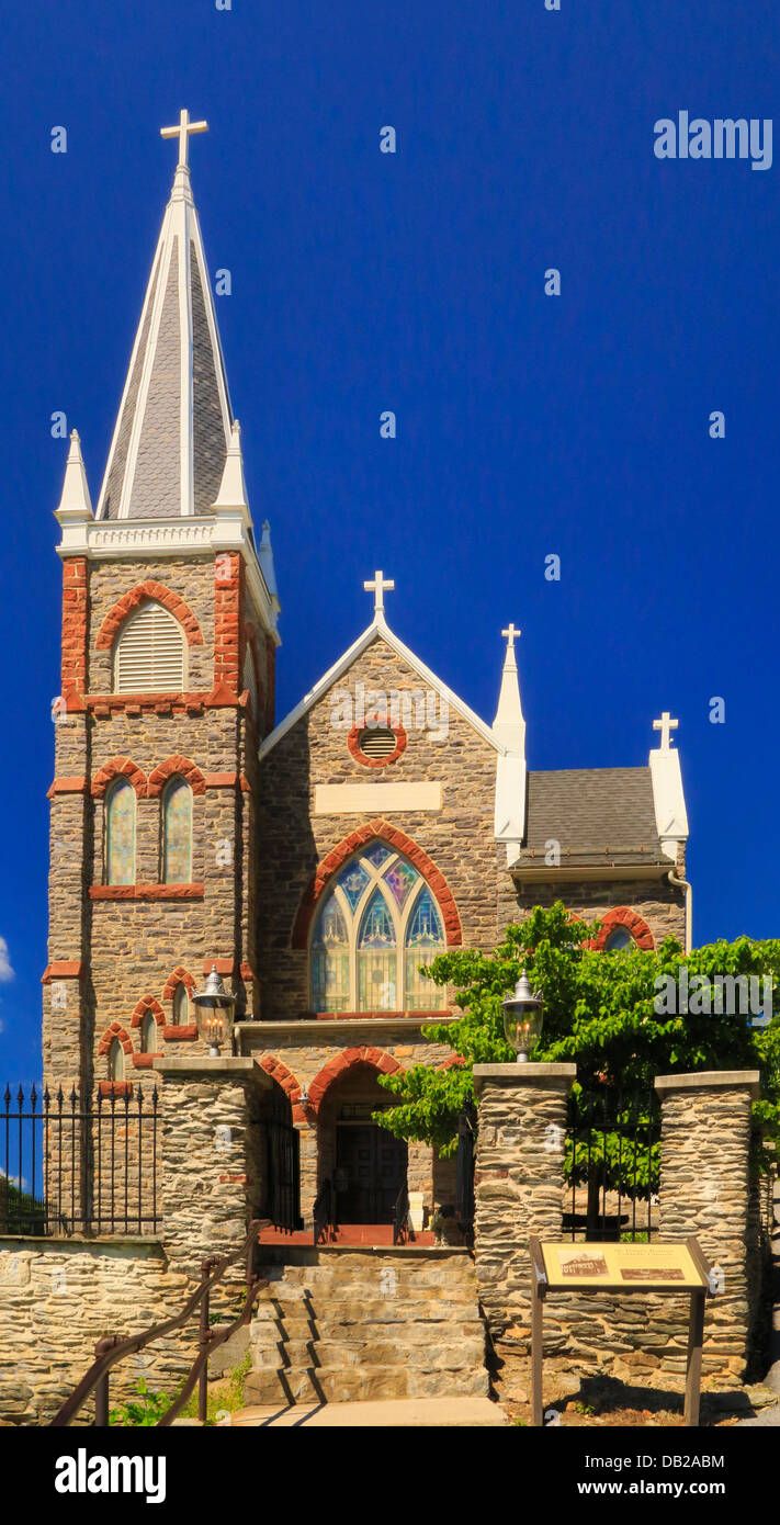 I gradini di pietra, Appalachian Trail, e San Pietro Chiesa Cattolica, harpers Ferry, West Virginia, USA Foto Stock