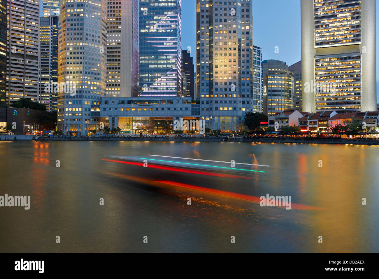 Boat Quay di notte, Singapore. Foto Stock