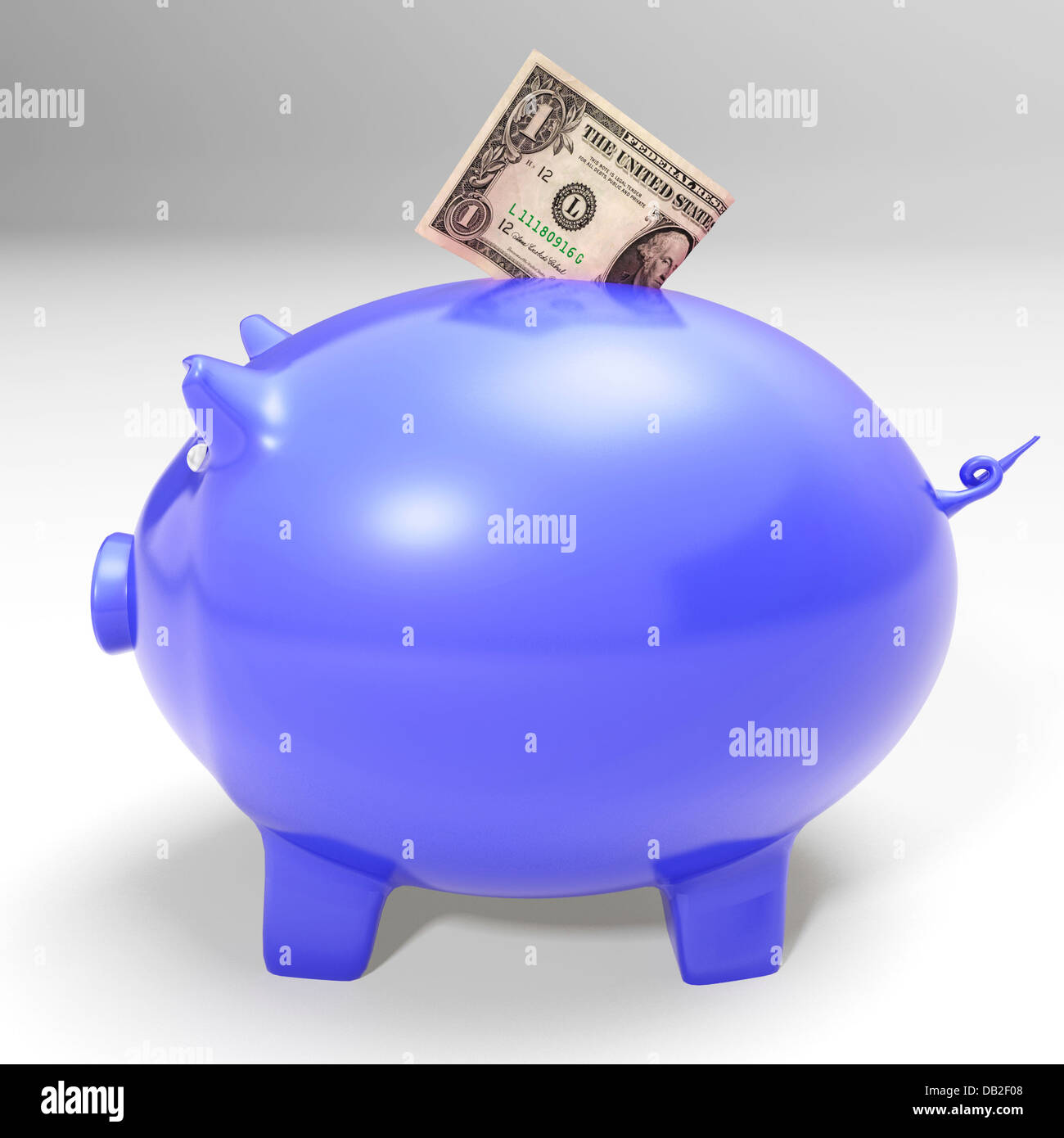 Dollar entrando Piggybank che mostra il risparmio americano Foto Stock