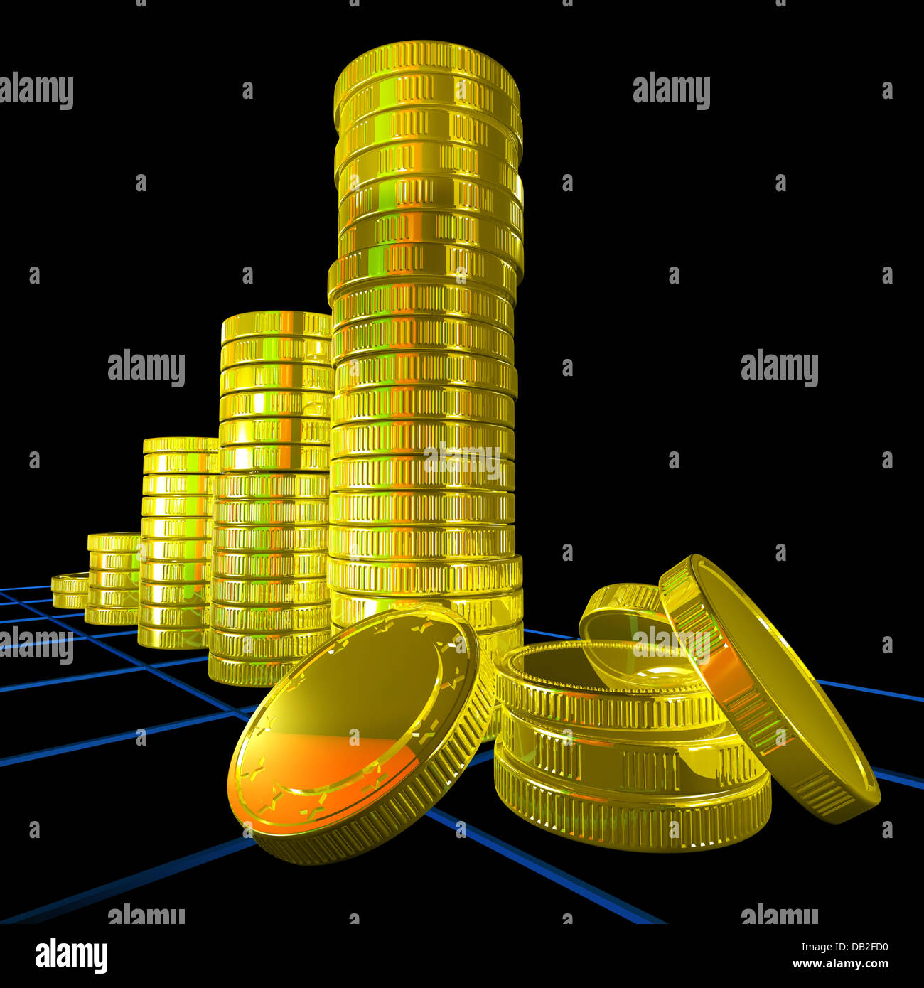 Pila di monete mostra successo monetario Foto Stock