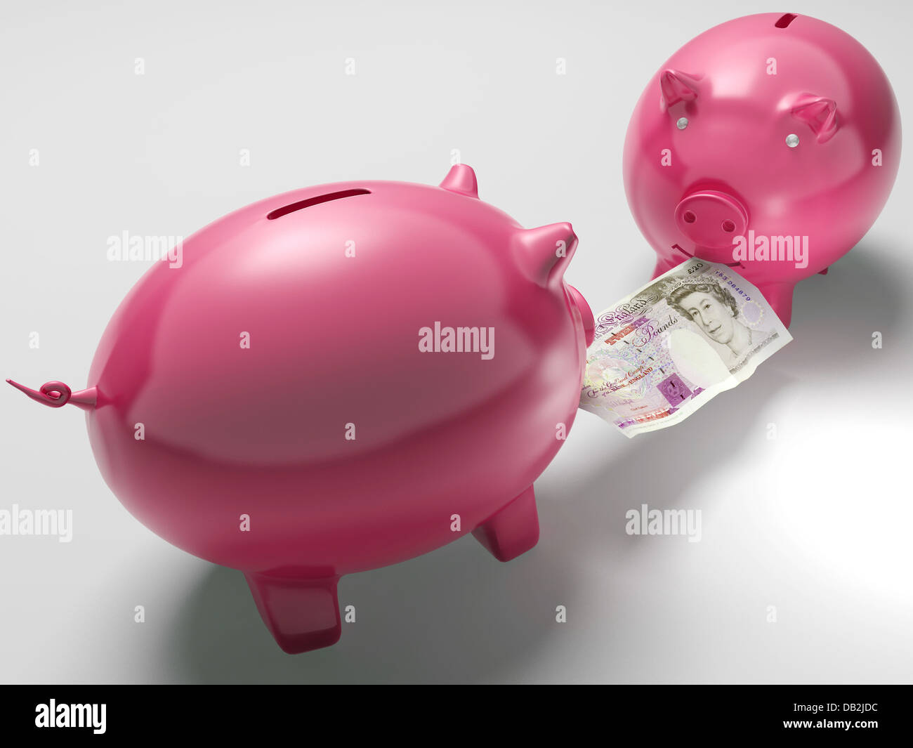 Piggybanks di lotta contro il denaro mostra le decisioni in materia di investimenti Foto Stock