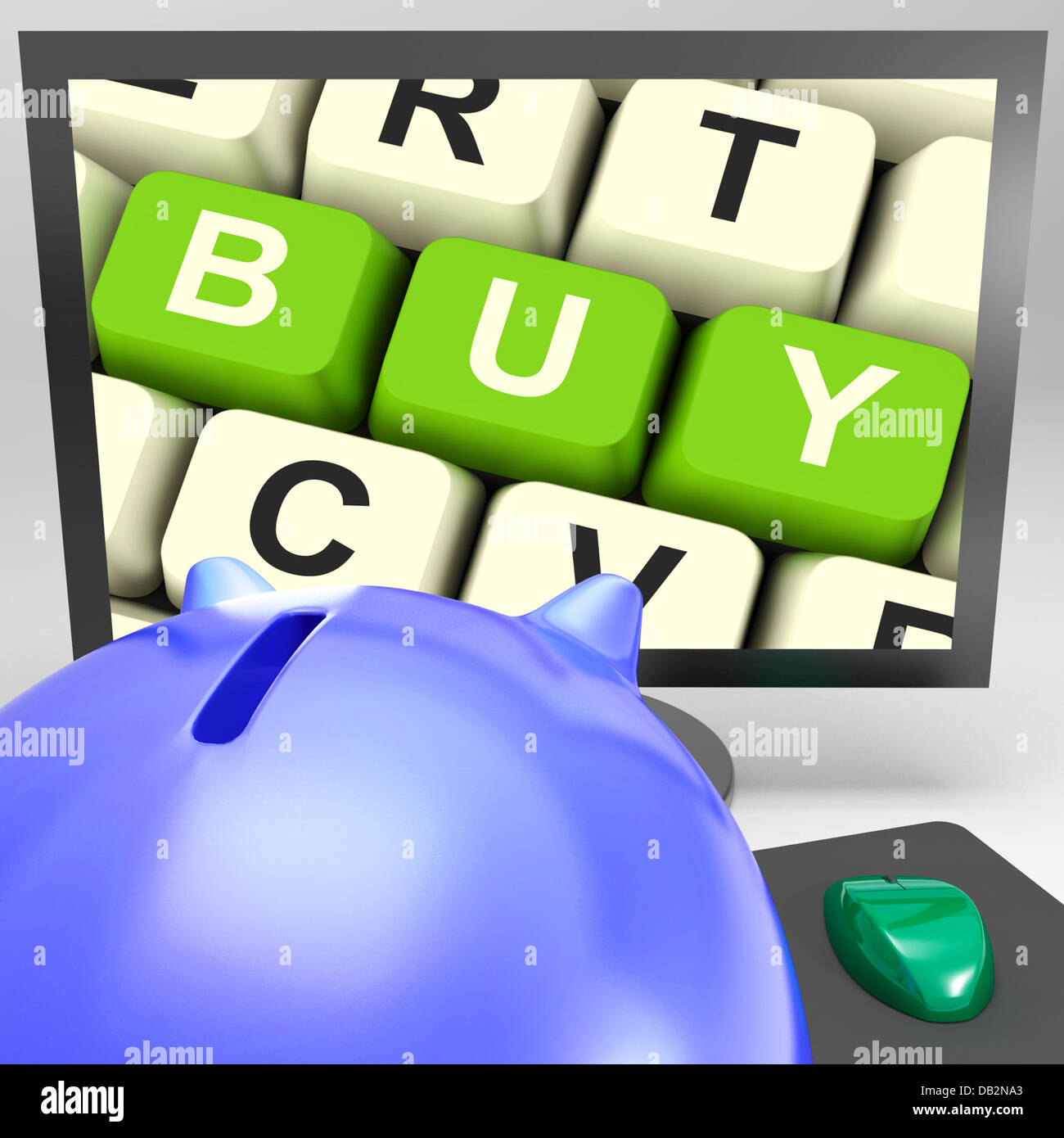 Acquistare la chiave sul monitor che mostra il commercio in linea Foto Stock