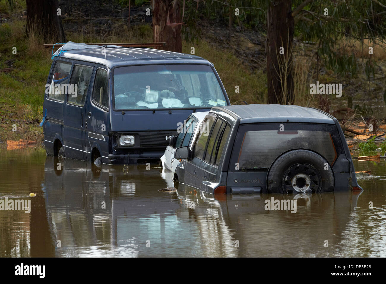 Inondati Castleton Street, Allanton, Taieri pianure, vicino a Dunedin, Isola del Sud, Nuova Zelanda Foto Stock