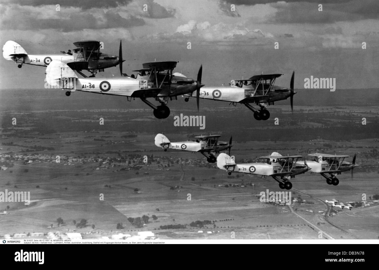 Trasporto / trasporto, aviazione, militare, Australia, addestramento squadrone con biplanari Hawker Demon, circa anni '30, piloti tirocinanti, biplanare, biplanare, biplanare, aereo, aereo, aereo, aerei, aerei, aerei, combattenti, British Commonwealth, Royal Canadian Air Force (RCAF), 20 ° secolo, storico, storico, persone, diritti aggiuntivi-clearences-non disponibili Foto Stock