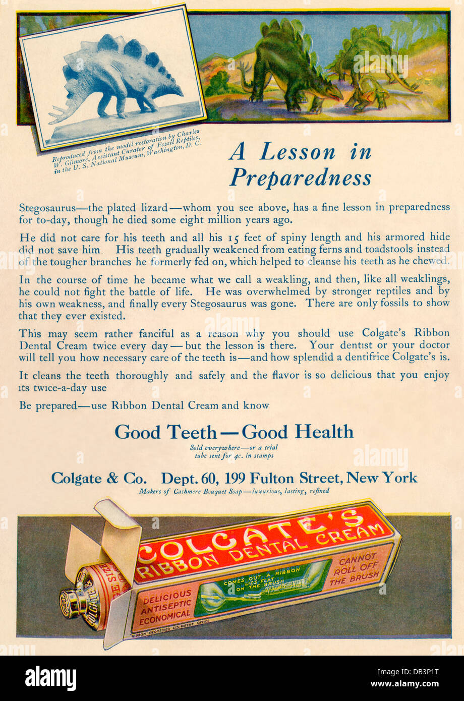 Pubblicità per la Colgate dentifricio, 1916. Colore illustrazione dei mezzitoni Foto Stock