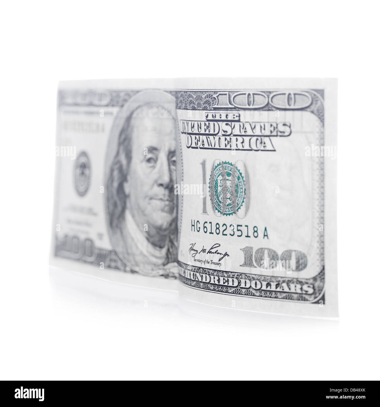 Centinaia di dollari isolato su bianco Foto Stock