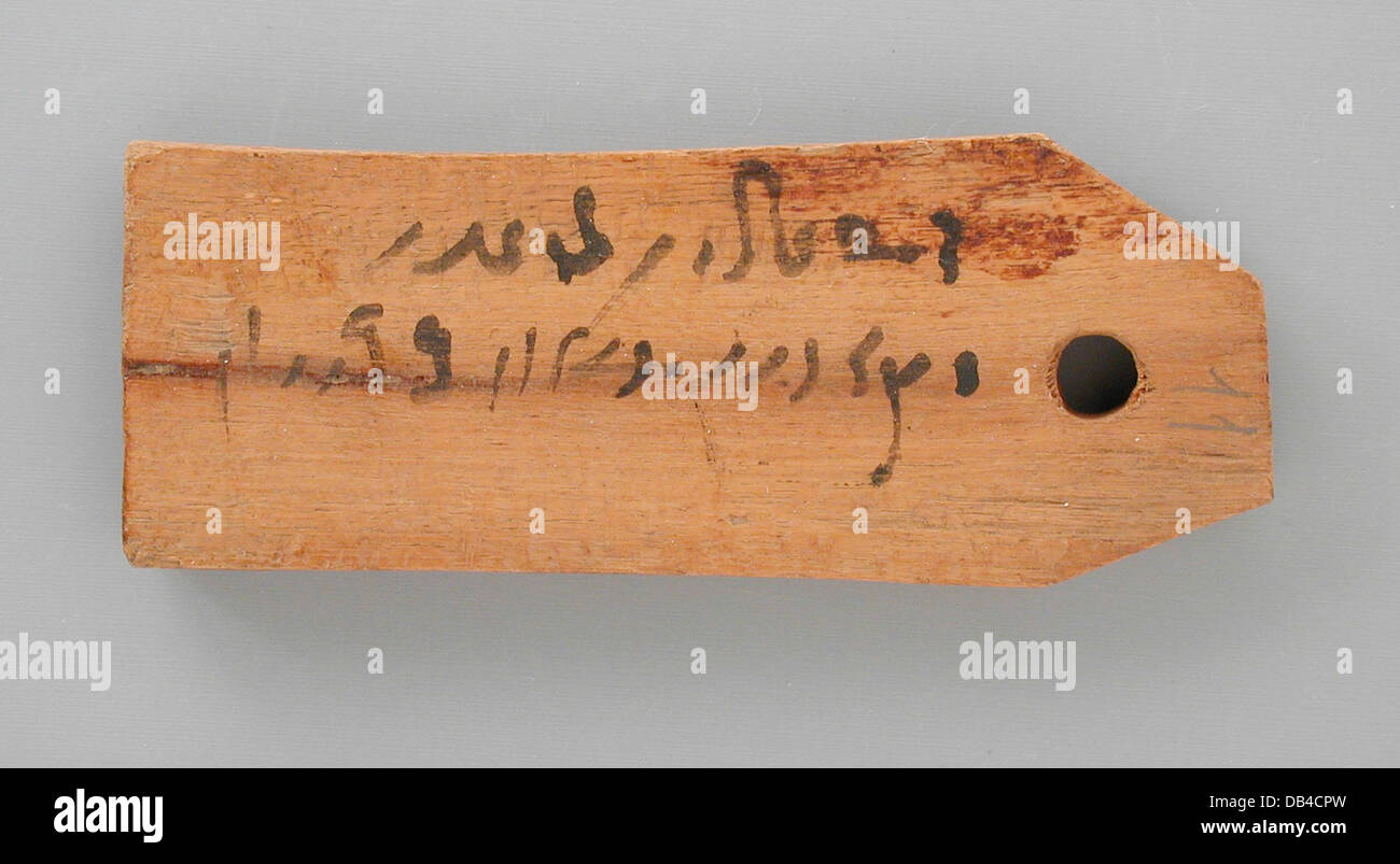 Mummia etichetta con testo Demotic M.80.202.142 Foto Stock