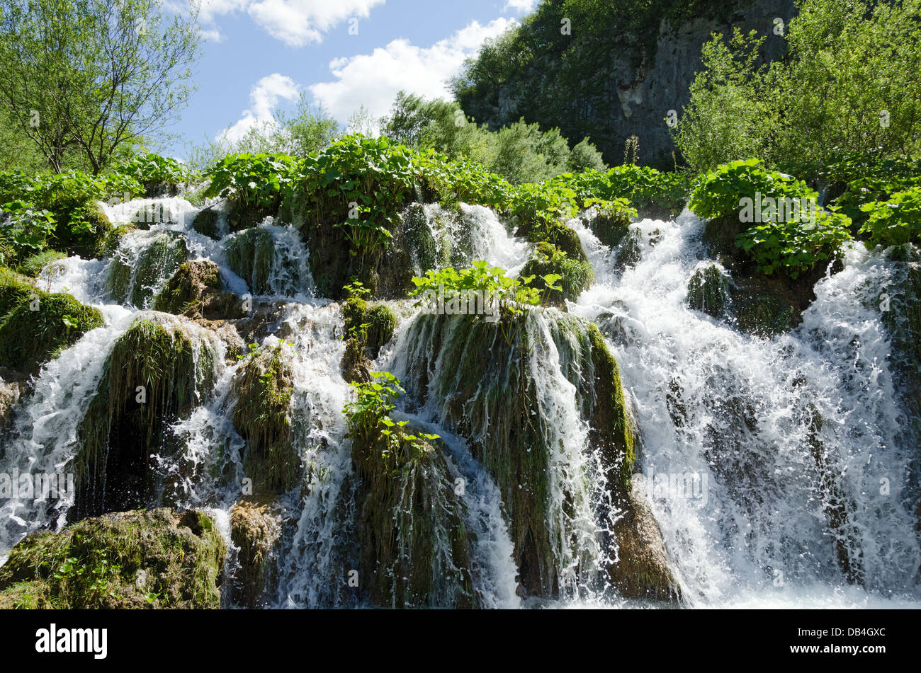 La cascata nel Parco Nazionale dei Laghi di Plitvice, Croazia. Foto Stock