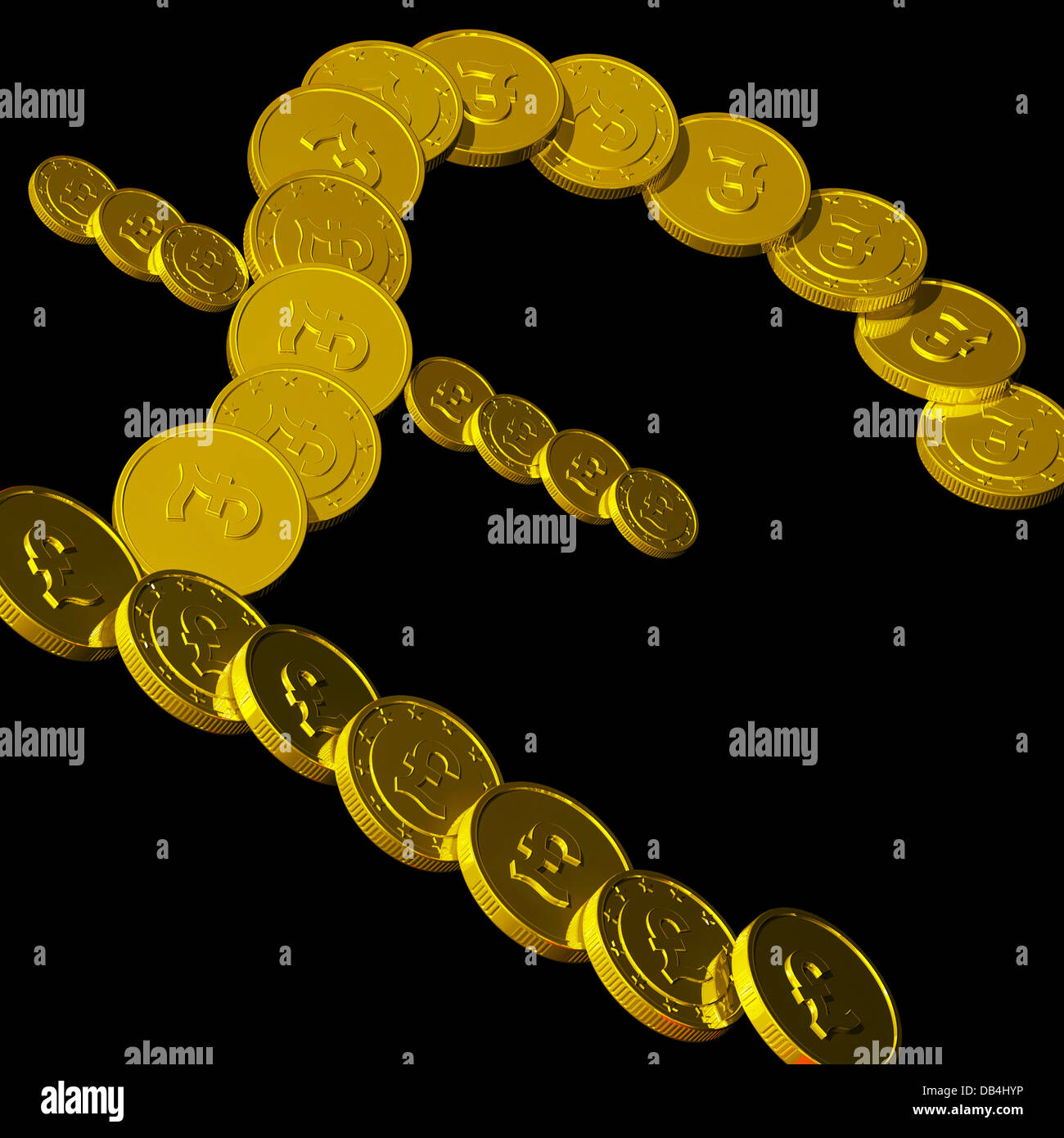 Monete simbolo cancelletto mostra bilancio britannico Foto Stock