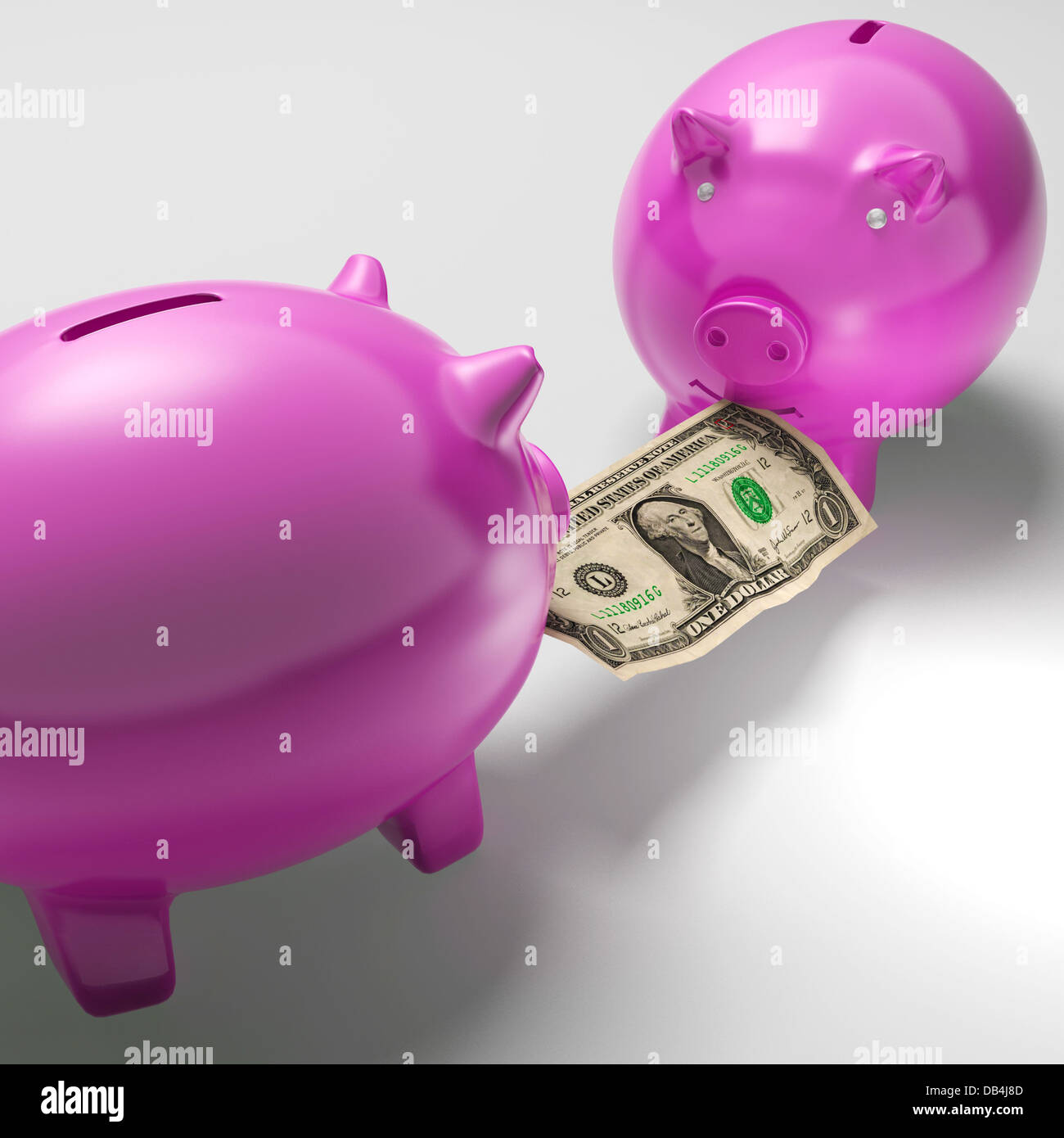 Piggybanks di lotta contro il denaro che mostra problemi bancari Foto Stock