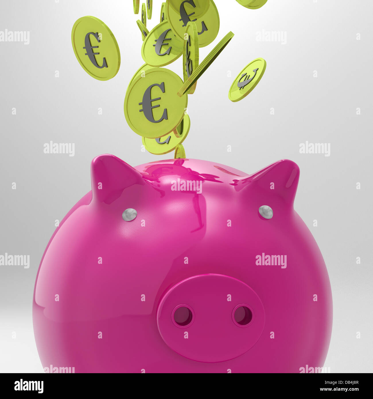 Monete di entrare Piggybank mostrando deposito europeo Foto Stock