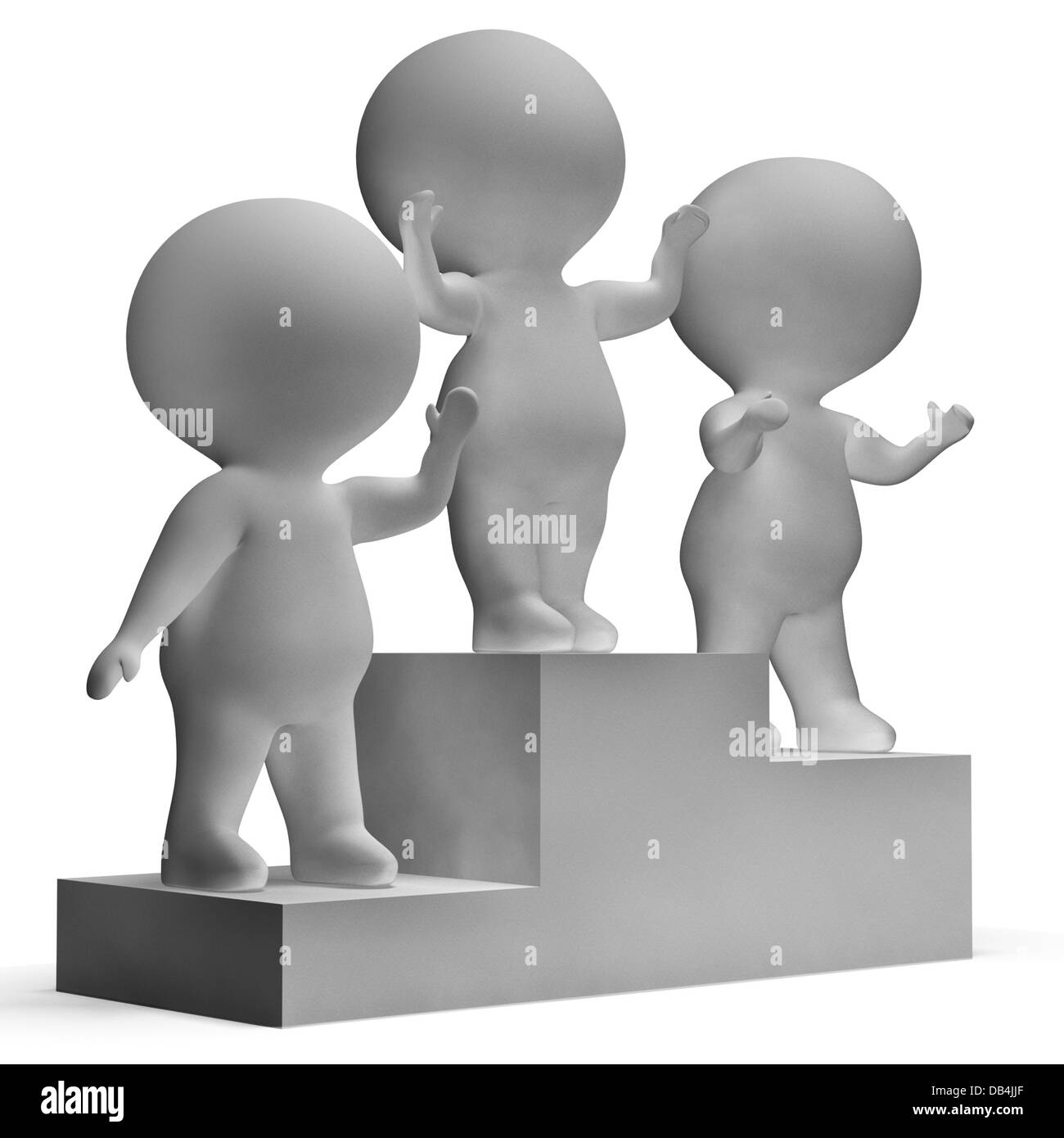 Podio con personaggi 3d che mostra il primo posto e vincere Foto Stock