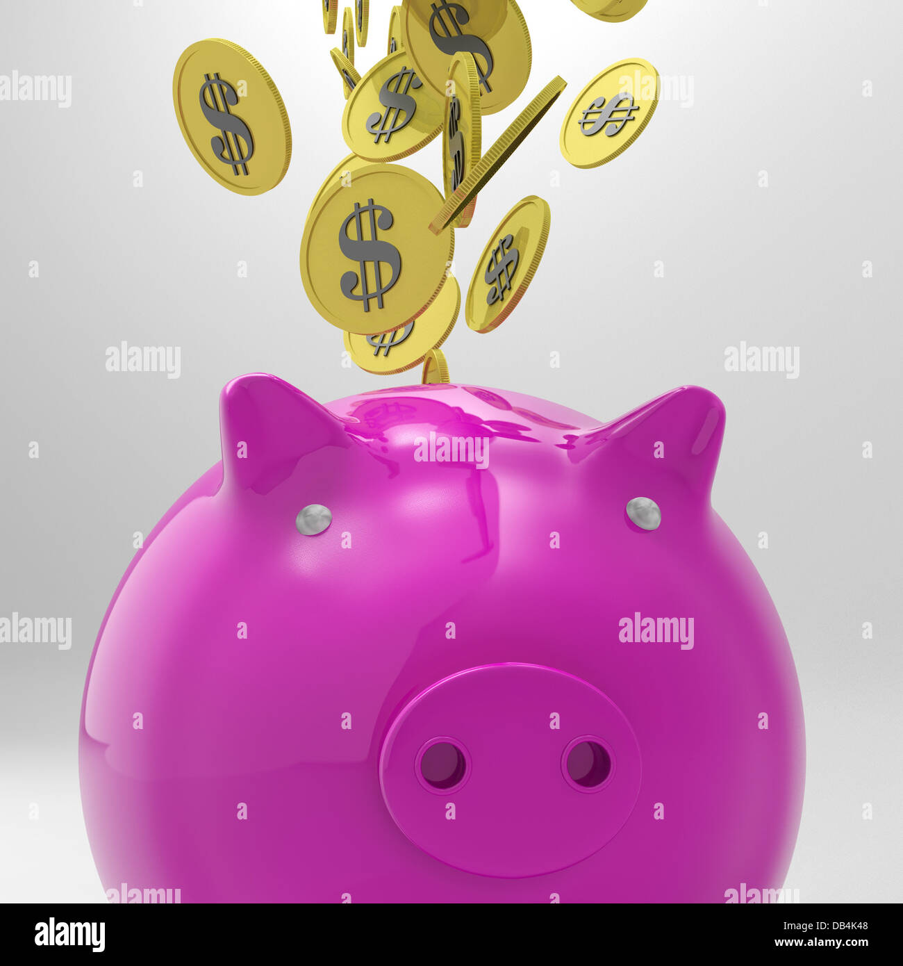 Monete di entrare Piggybank mostra ricchezza americana Foto Stock