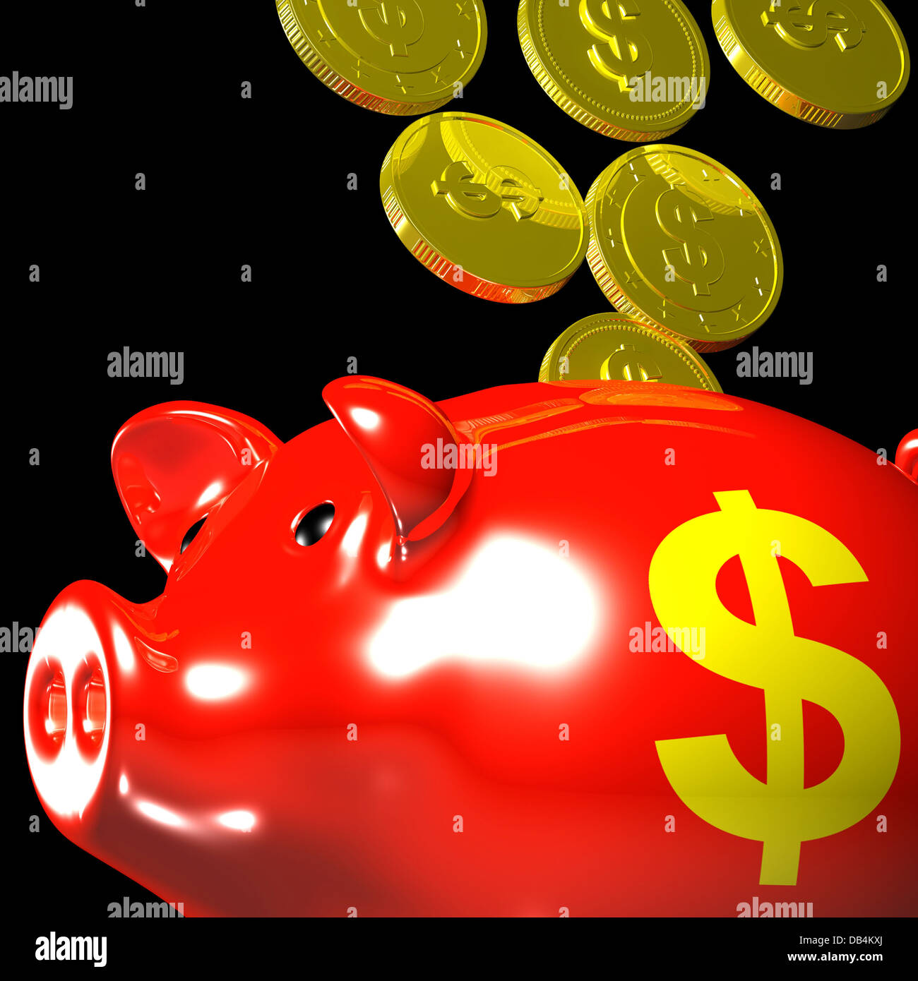 Monete di entrare Piggybank che mostra il risparmio americano Foto Stock