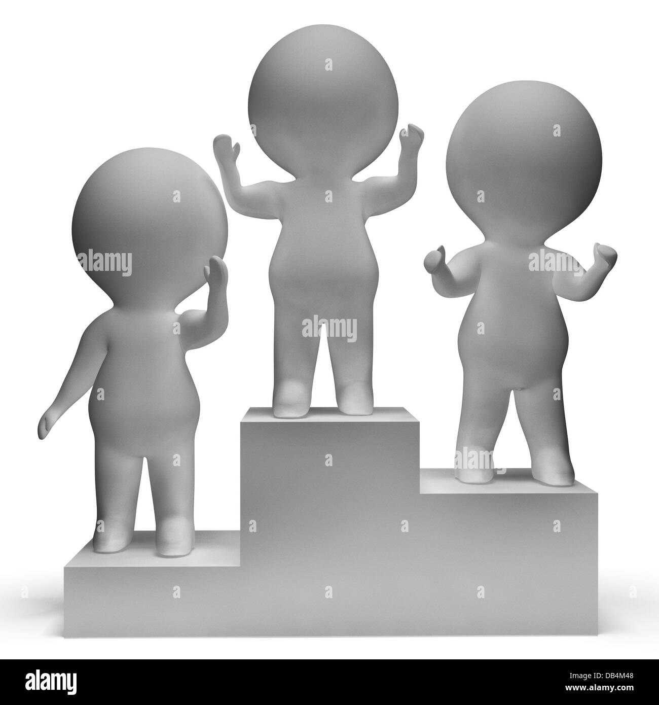 Podio con personaggi 3d mostra il primo posto e vincere Foto Stock