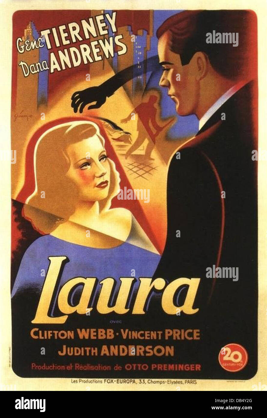 LAURA 20th Century Fox, 1944. Diretto da Otto Preminger. Con Gene Tierney  Dana Andrews poster del filmato Foto stock - Alamy