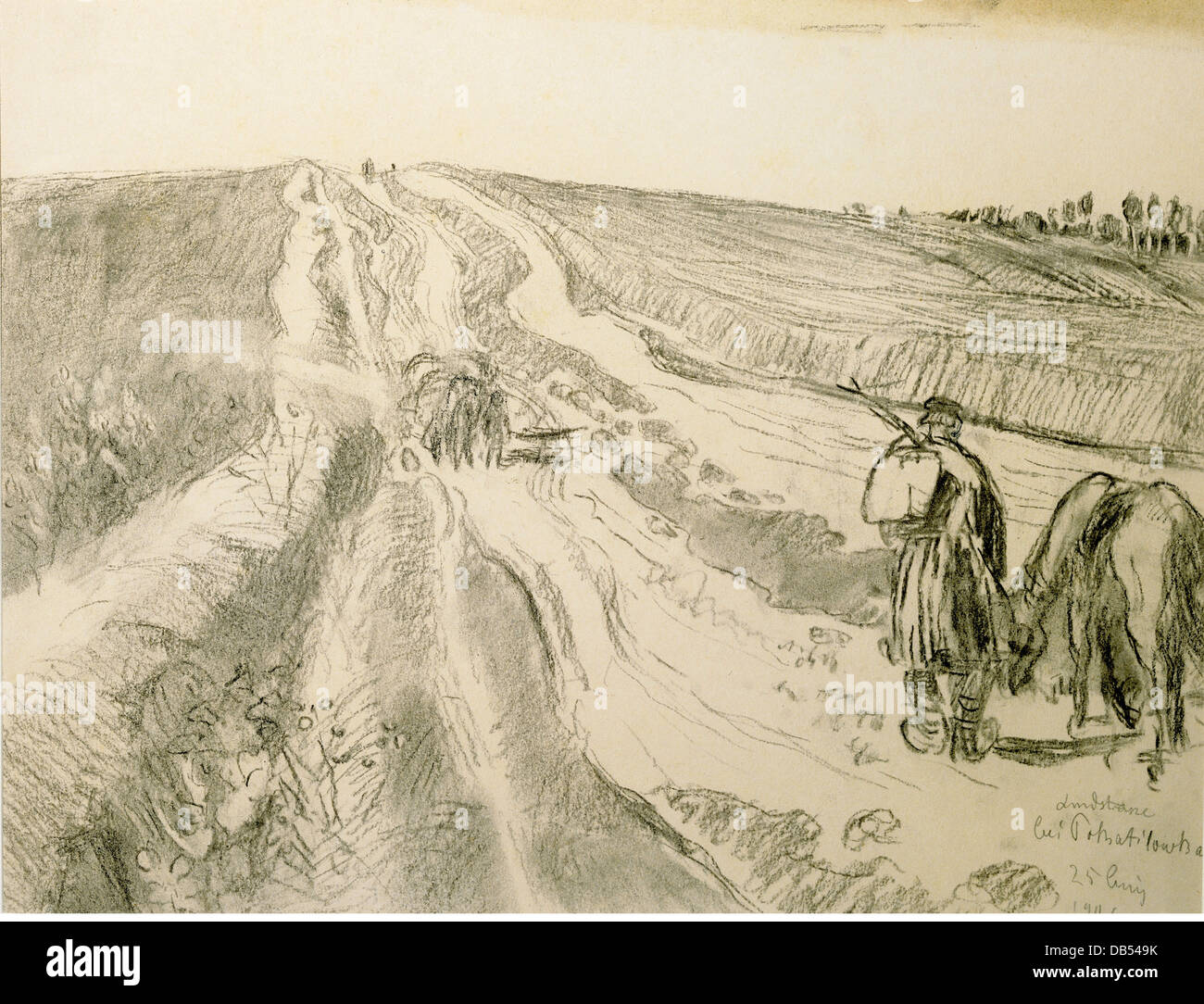 Belle arti, Barlach, Ernst (1870 - 1938), grafica "Landstrasse bei Pokatilowka' (Country Road vicino Pokatilovka), carbone drawin Foto Stock