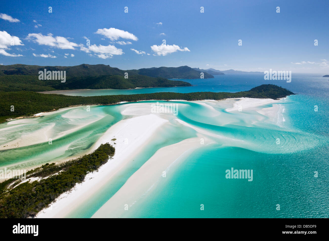 Vista aerea della linguetta punto, Collina di ingresso e di Whitehaven Beach. Whitsunday Island, Whitsundays, Queensland, Australia Foto Stock