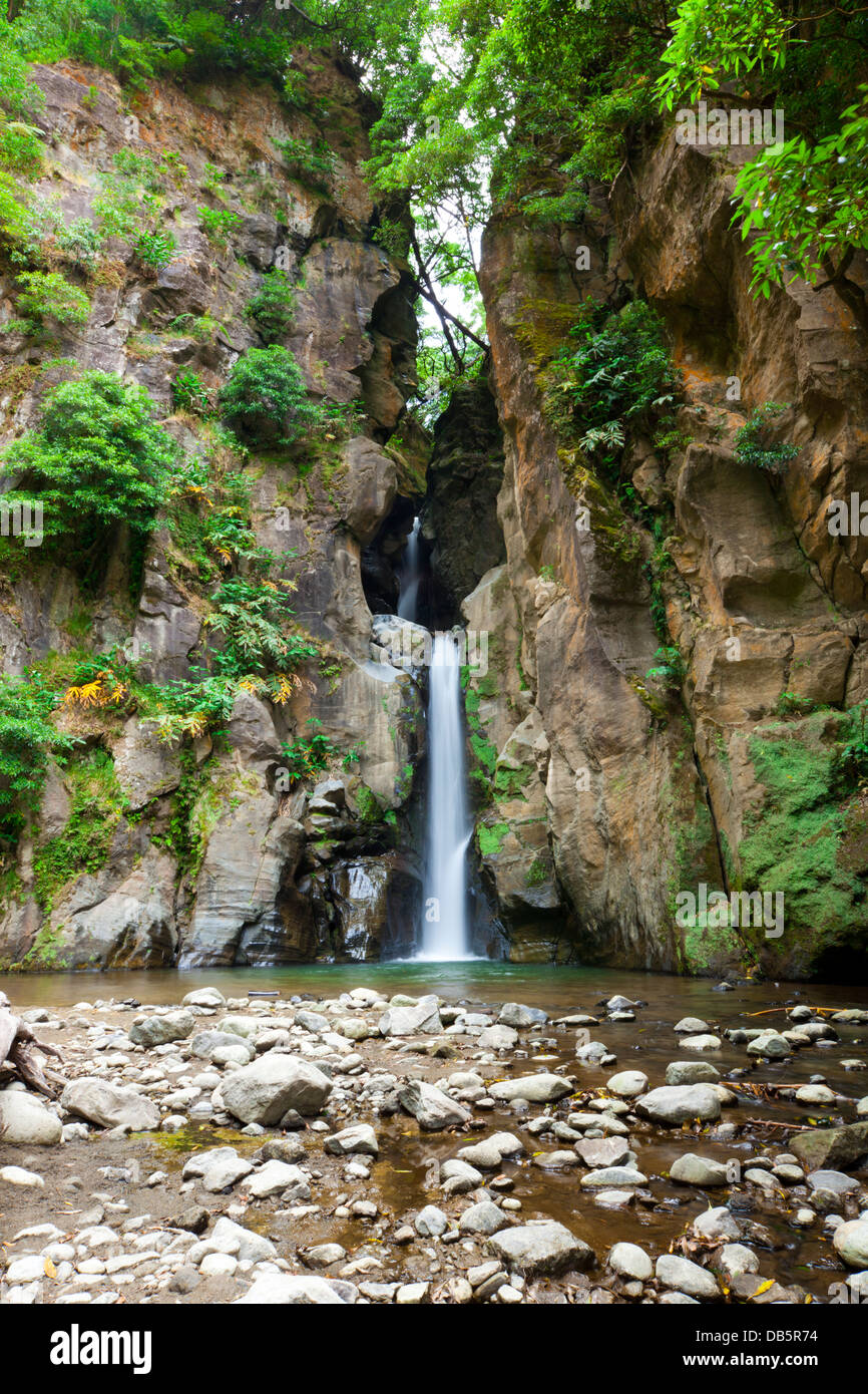 Salto Cabritos, cascata di Ribeira Grande Fiume, São Miguel, Azzorre Foto Stock