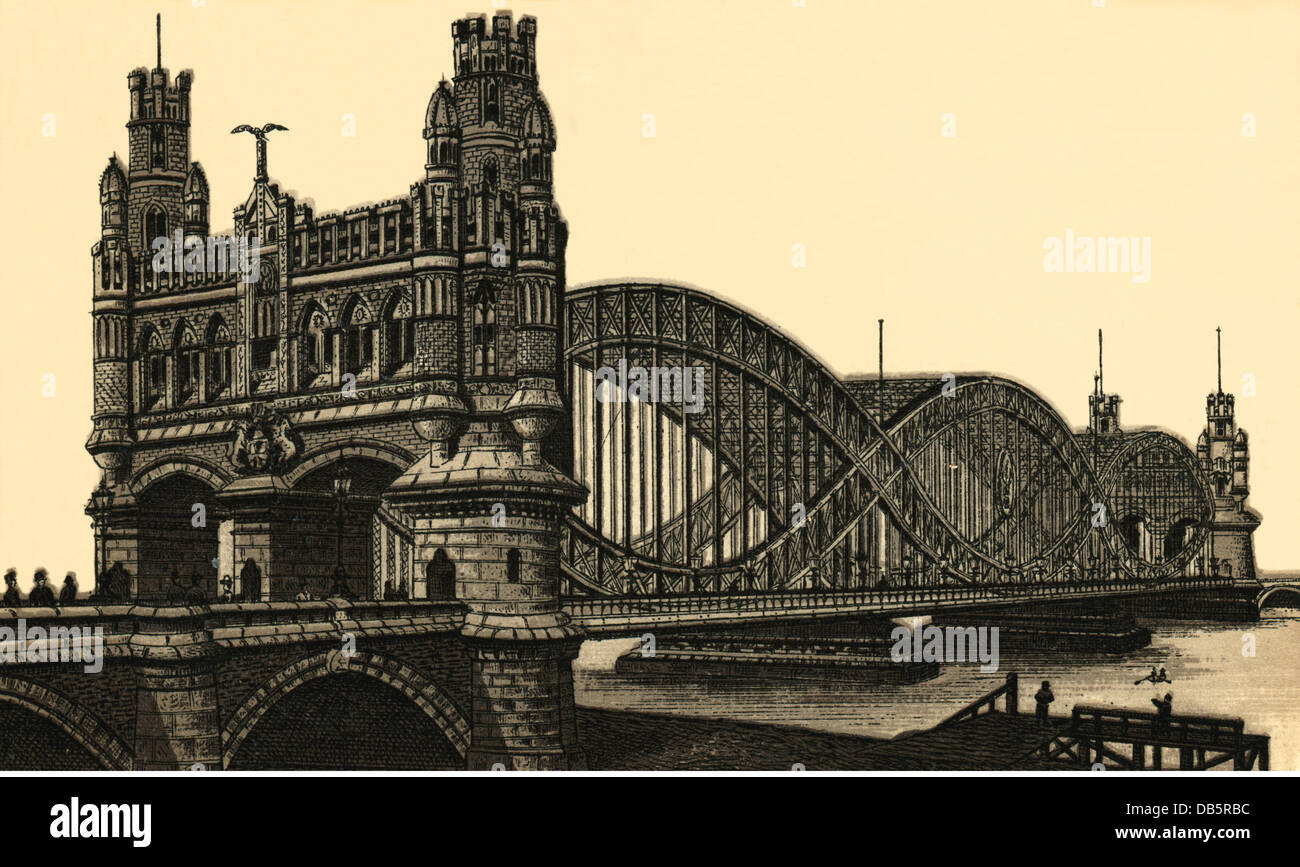 Geografia / viaggio, Germania, Amburgo, New Bridge sopra l'Elba, litografia, circa 1890, diritti aggiuntivi-clearences-non disponibile Foto Stock