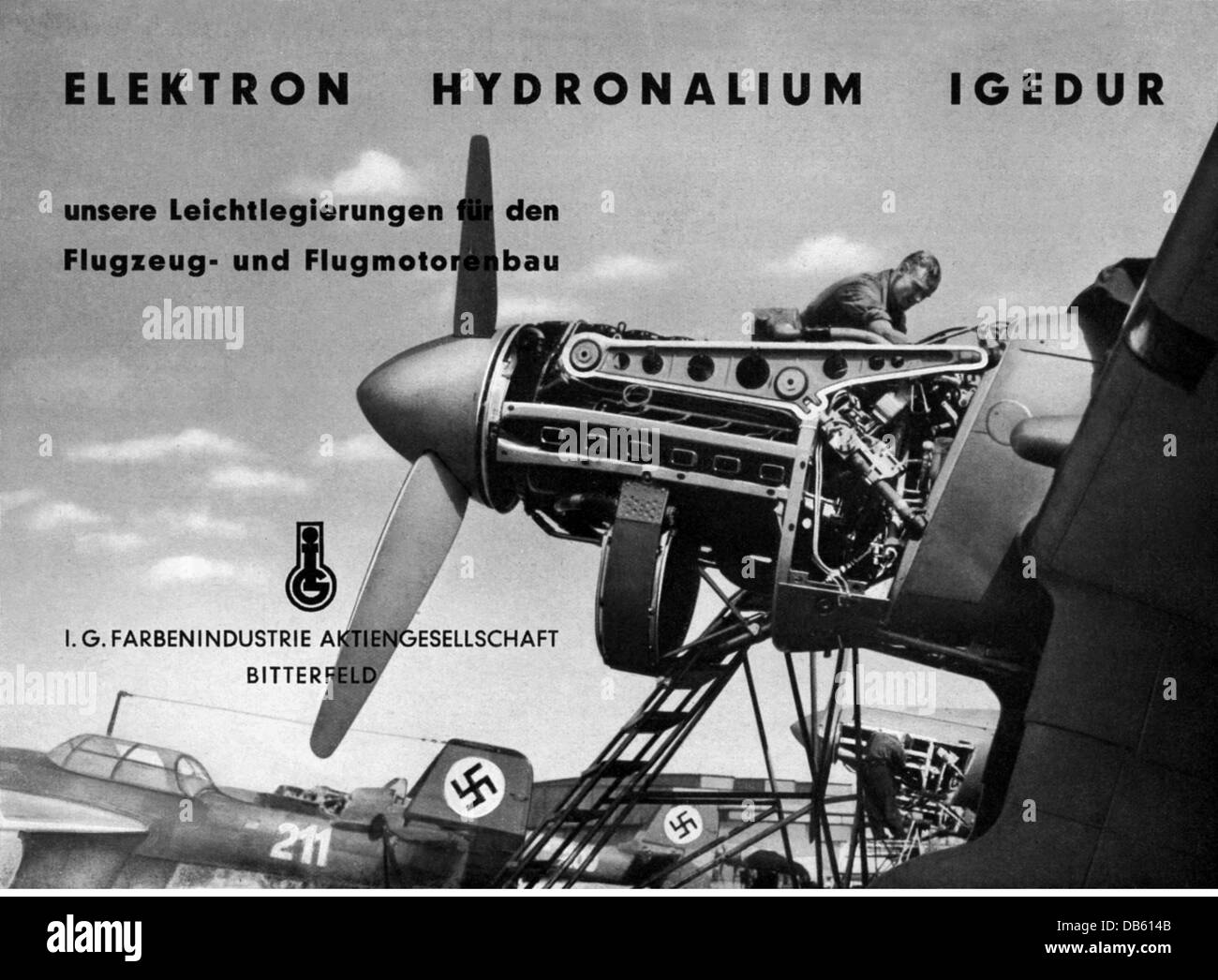 Trasporti / trasporto,aviazione,militare,Germania,pubblicità del I.G. Farbene AG per Elektron Hydronalium Igedur lega di alluminio,foto che mostra un Junkers Juno 211 motore montato su un Junkers Ju 87 B(Stuka)bombardiere di immersione,circa 1938,pubblicità da una rivista,1940,IG Farben,alluminio,lega,leghe,costruzione di aerei,aereo,aereo,aereo di guerra,Nazi-Nazi-Non,motori di difesa,Nazi-Nazi-Non-Non-Nationalm,Nationalm,Nationalm-Reastikich,Nationalm-Nationalm,Nationalm-Nationalm,Nationalm-Reastikamen,Nationalm-Nationalm,N Foto Stock