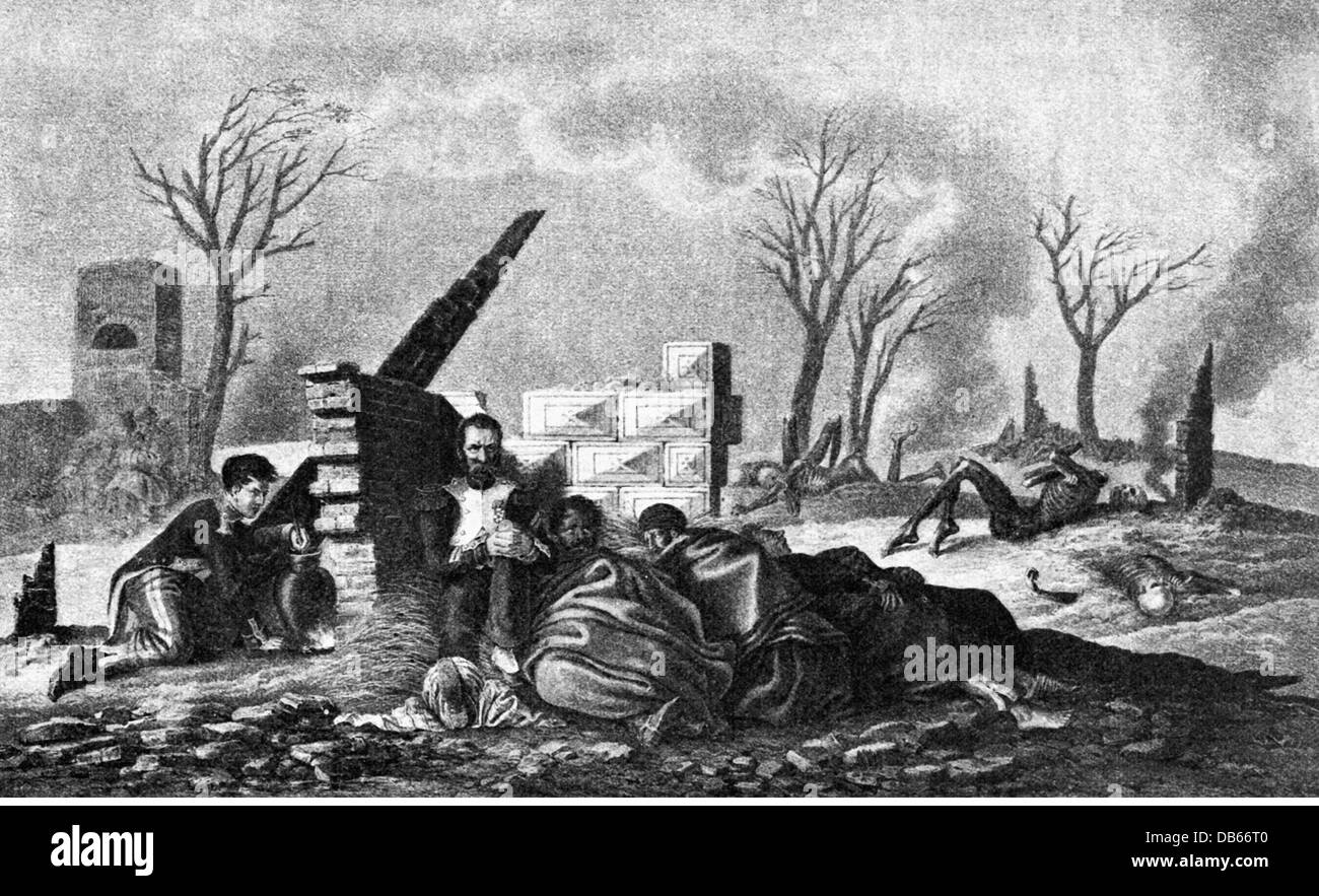 Guerra della Sesta Coalizione 1812 - 1814, campagna russa, fuoco di Mosca, 16.- 20.9.1812, morte e feriti soldati nelle case bruciate tra Mozhaysk e Krymskoye, 18.9.1812, schizzo di W. von Faber du Faur, 19 ° secolo, Conflagrazione, guerre napoleoniche, Russia, 19 ° secolo, storico, vittima, vittime, soldati, soldato, Rovine, rovina, bruciato, bruciato, bruciato, persone, diritti aggiuntivi-clearences-non disponibile Foto Stock