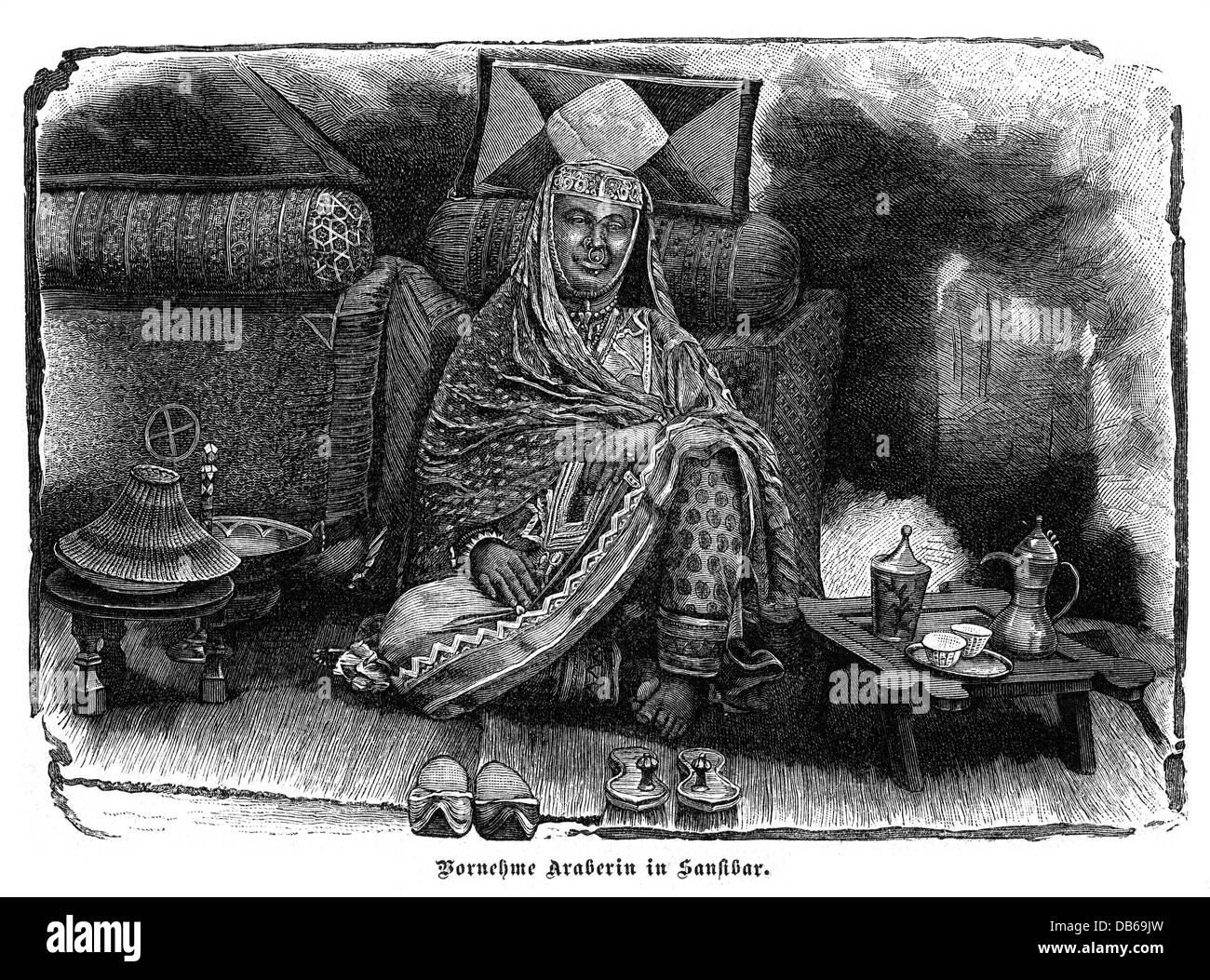 Geografia / viaggio, Tanzania, Zanzibar, persone, nobile donna araba, incisione in legno, 1885, diritti aggiuntivi-clearences-non disponibile Foto Stock