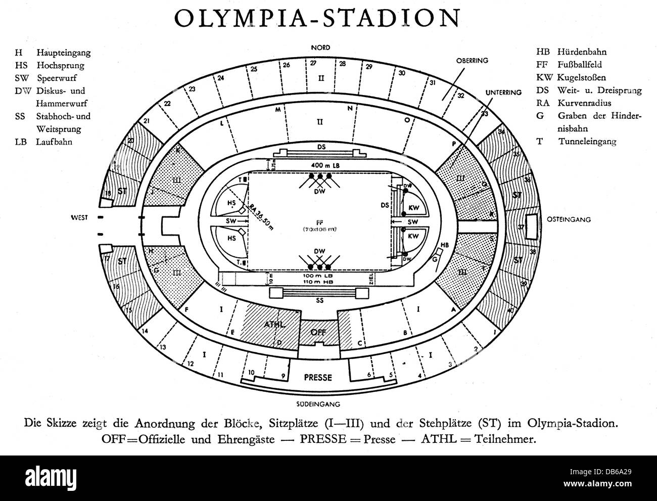 Geografia / viaggio, Germania, Berlino, zona olimpica, Stadio Olimpico, mappa, disegno, 1936, diritti aggiuntivi-clearences-non disponibile Foto Stock