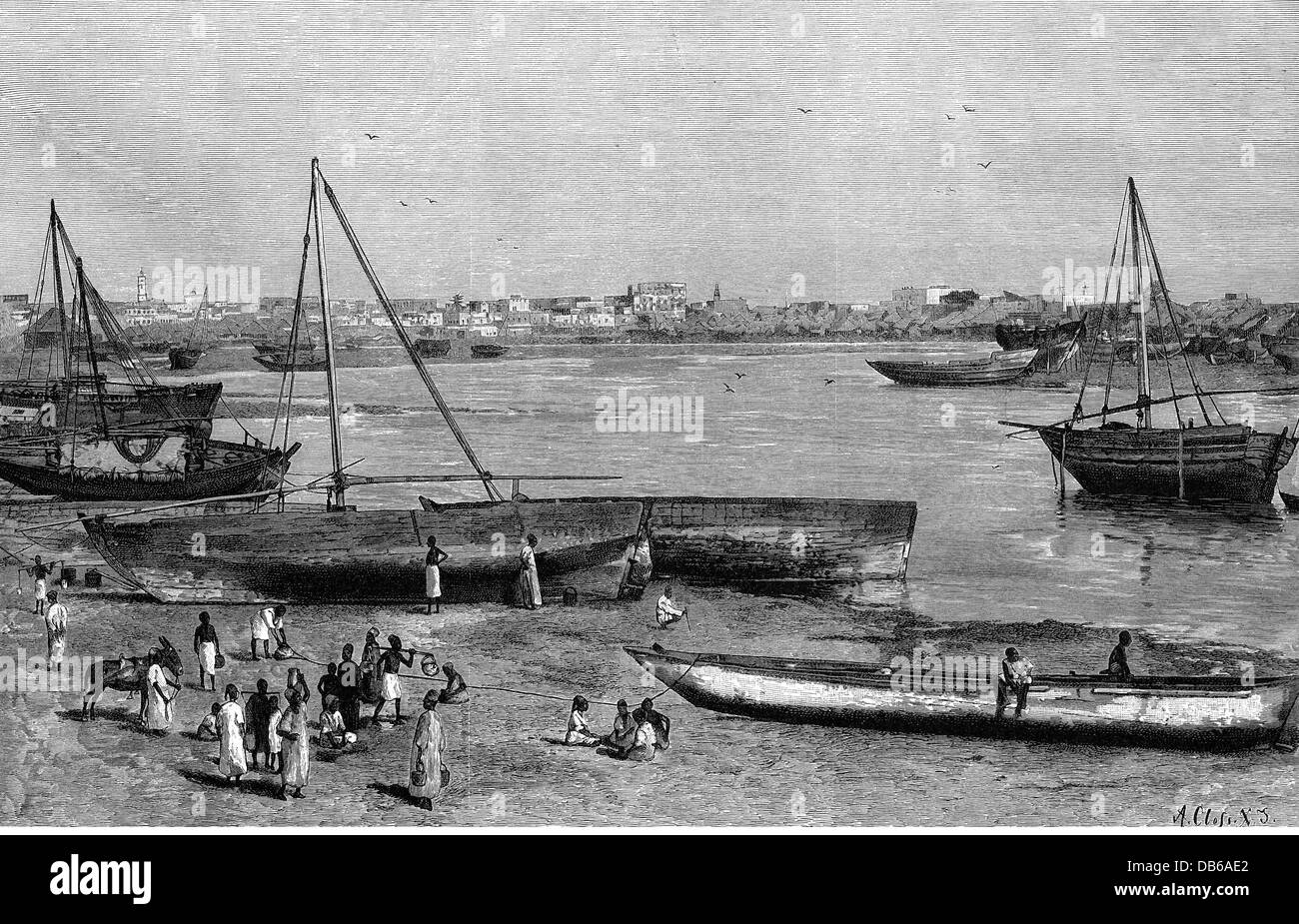 Geografia / viaggio, Tanzania, Zanzibar, vista, porto, incisione in legno, 1885, diritti-aggiuntivi-clearences-non disponibile Foto Stock