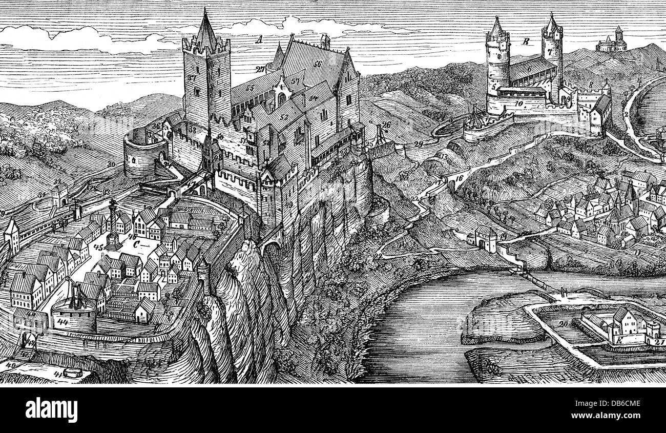 Geografia / viaggio, Germania, castelli, Rudelsburg e Saaleck nel XIII secolo, ricostruzione, vista esterna, incisione del legno, fine XIX secolo, castello, castelli, fiume, Saale, Bad Koesen, Margraviato di Meissen, Sassonia-Anhalt, Sassonia-Anhalt, Sassonia-Anhalt, Sassonia-Anhalt, Sassonia-Anhalt, Kösen, Europa storica, Sassonia, Sassonia, Anhalt, Sassonia, Europa, Sassonia, Centro storico, Sassonia, Anhalt, Europa, Sassonia, Sassonia, Sassonia, Anhalt, Sassonia, Europa, Sassonia, Anhalt, Sassonia,  , Centro storico, Europa, Diritti-aggiuntivi-clearences-non-disponibili Foto Stock