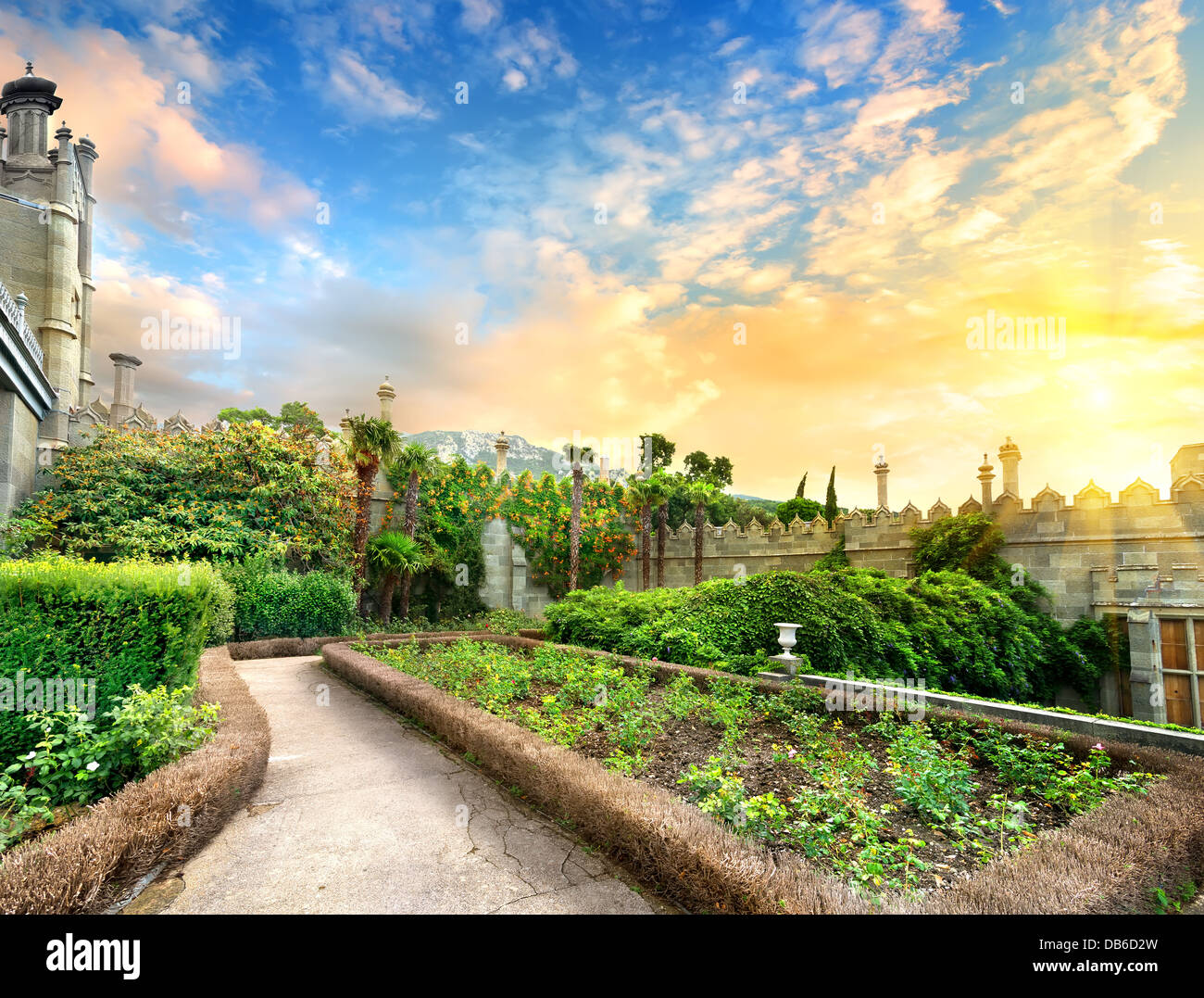 Vorontsov giardino in comune di Alupka, Crimea Foto Stock