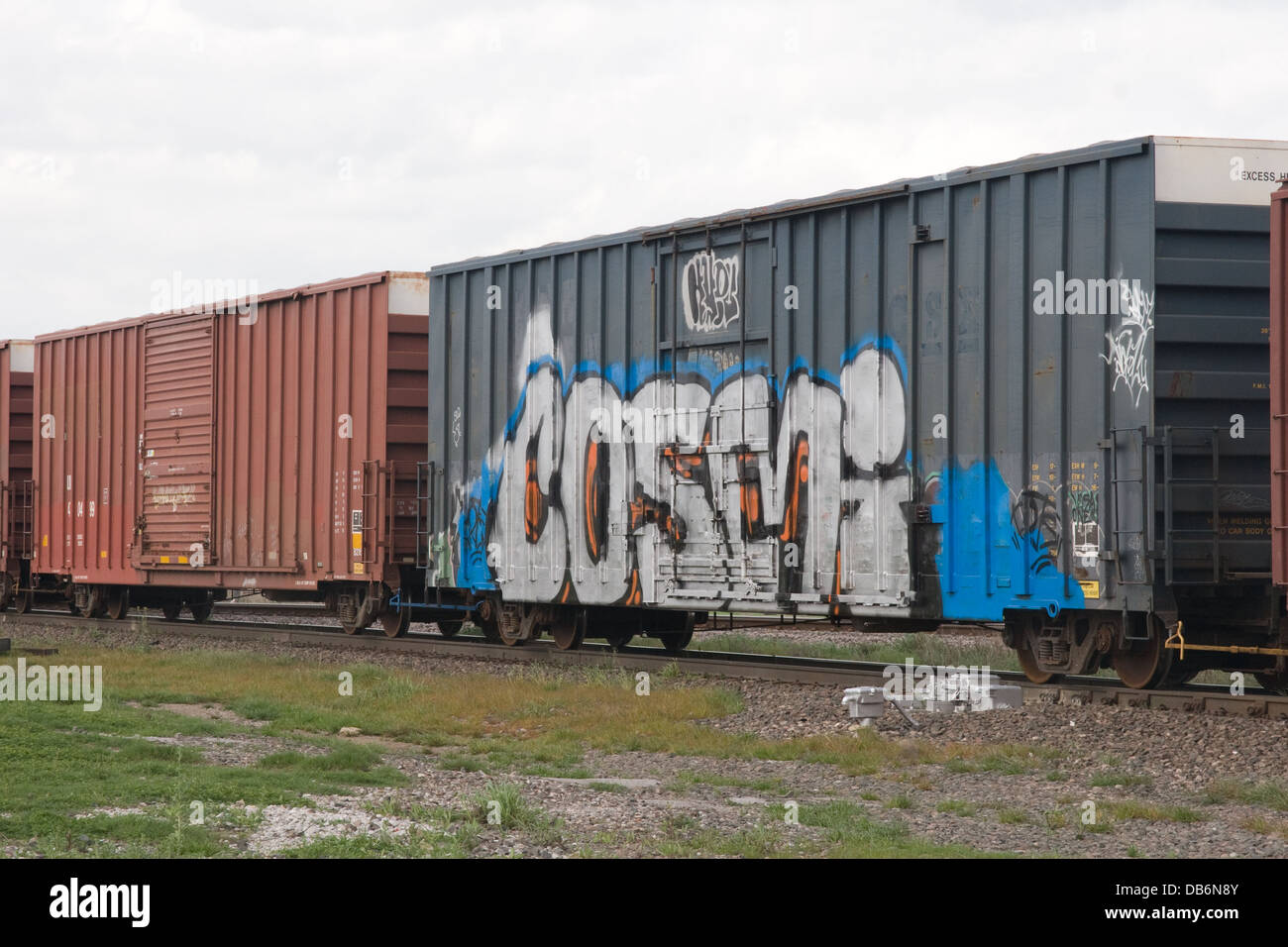 Boxcars sul treno merci a Saginaw Texas USA Foto Stock