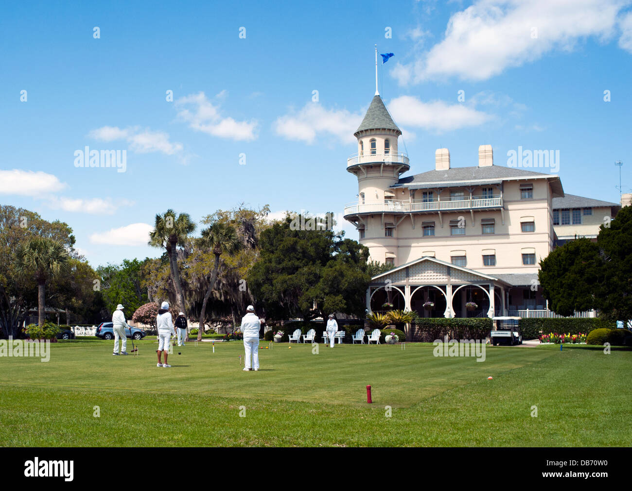 Jekyll Island Club Hotel, gente attiva la riproduzione di crocchetta Foto Stock