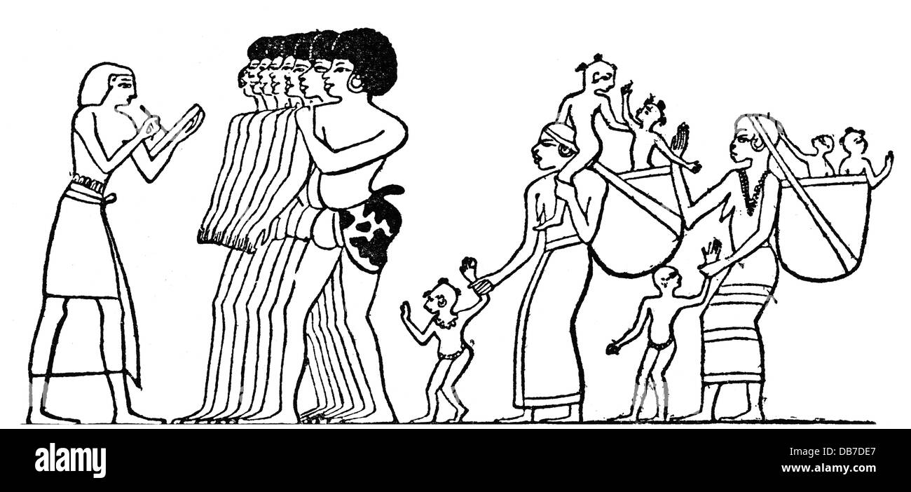 Schiavitù, amministrazione, schiavi sono registrati da uno scriba, illustrazione egiziana, incisione del legno, da 'vita nell'antico Egitto' da Adolf Erman, 1885 - 1887, diritti aggiuntivi-clearences-non disponibile Foto Stock