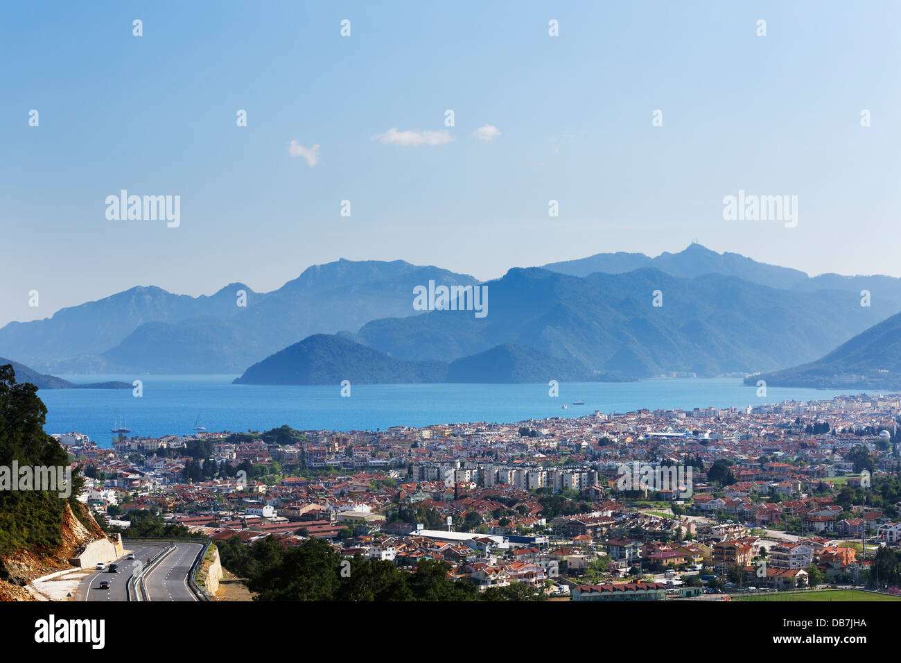 Vista di Marmaris, Bozburun penisola all indietro, il Mar Egeo Foto Stock