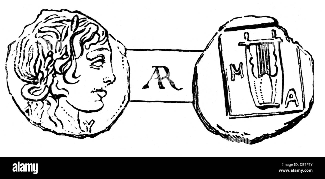 Soldi / finanze, monete, mondo antico, Grecia, moneta con immagine del Dio Apollo e lira, dall'epoca romana, Myra, incisione del legno, XIX secolo, mondo antico, tempi antichi, greco, greco, greco, greco, romano, Lycia, numismatica, religione, religioni, Apollo, corona d'alloro, alloro, musica, strumento musicale, strumenti musicali, strumenti musicali, strumenti, lira, moneta, lira, Monete, Dio, dei, divinità, divinità, divinità, storia, storia, maschio, uomo, mondo antico, persone, uomini, diritti aggiuntivi-clearences-non disponibili Foto Stock