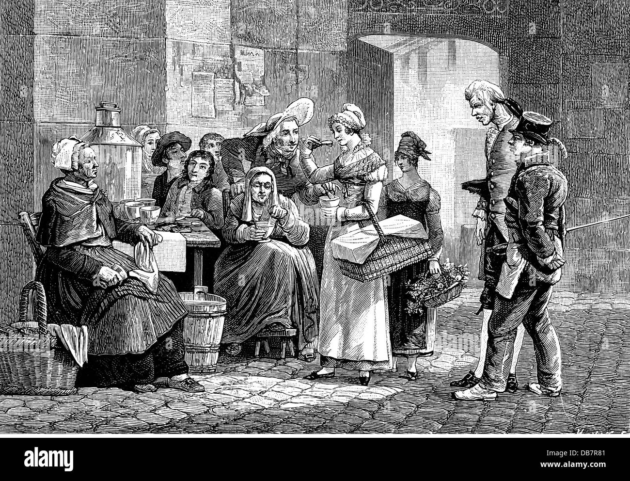 Cibo, caffè, 'le Cafe Ambulant', dopo incisione in acciaio di Philibert-Louis Debucourt, Francia, 1821, diritti aggiuntivi-clearences-non disponibile Foto Stock