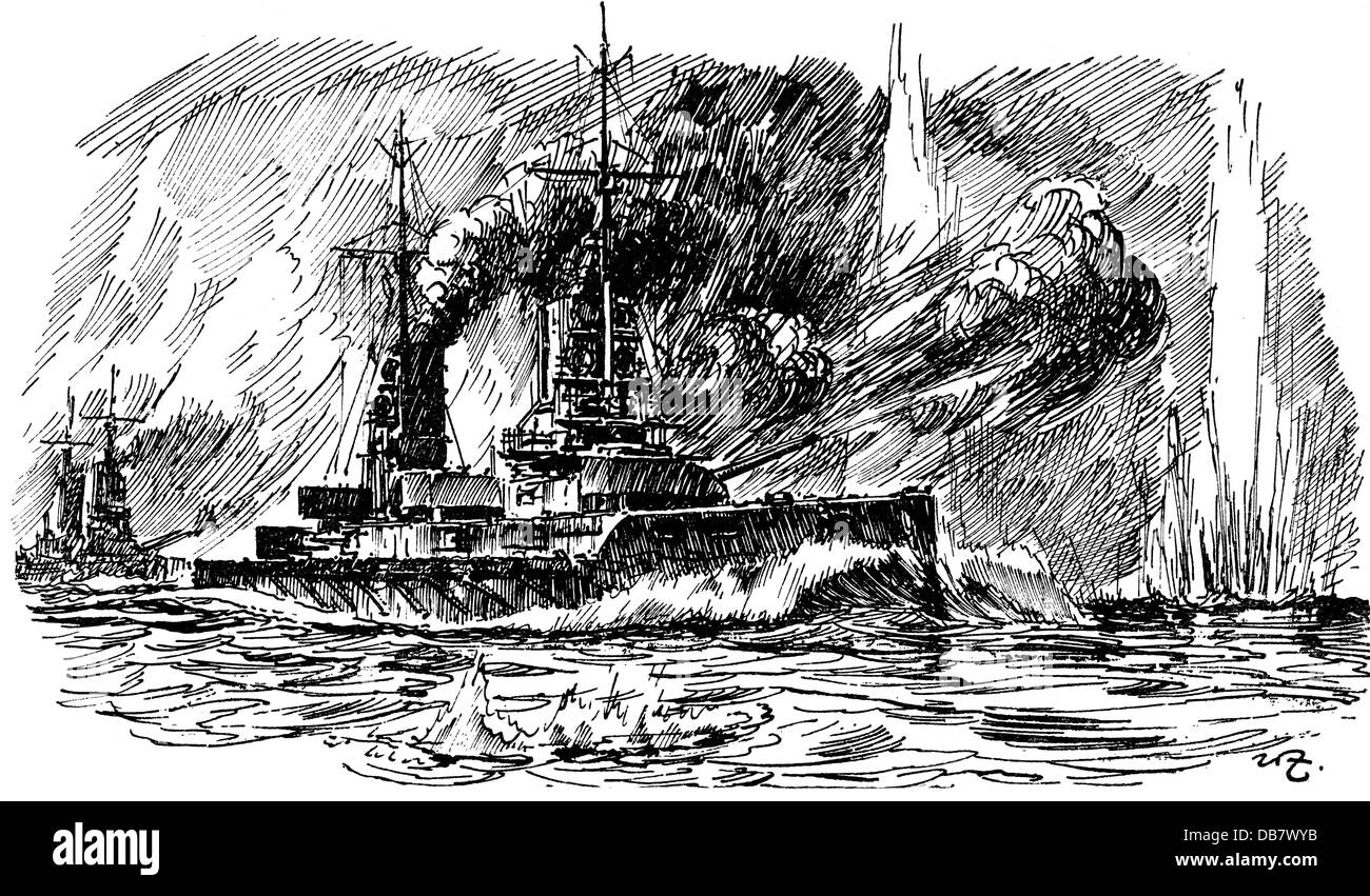 La Prima Guerra Mondiale / WWI, guerra navale, battaglia dello Jutland, 31.5. - 1.6.1916, artista del diritto d'autore non deve essere cancellata Foto Stock
