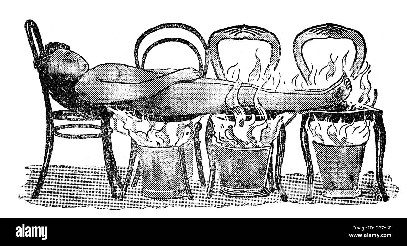 Medicina, trattamento, bagni di vapore, sedia di canna bagno di vapore per mentire, incisione del legno, da: Friedrich Eduard Bilz, New Naturopathic Treatment, Leipzig, Germania, 1902, Additional-Rights-Clearences-Not Available Foto Stock