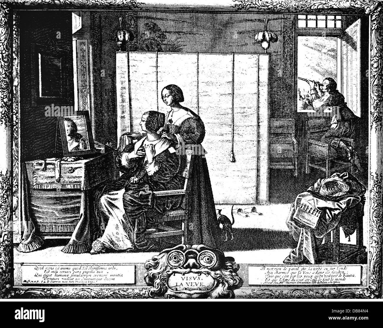 Moda, del XVII secolo, Francia, abbigliamento donna, "faccia" (La toilette), incisione su rame di Abraham de Bosse (1602 - 1678), Parigi, metà del XVII secolo, artista del diritto d'autore non deve essere cancellata Foto Stock