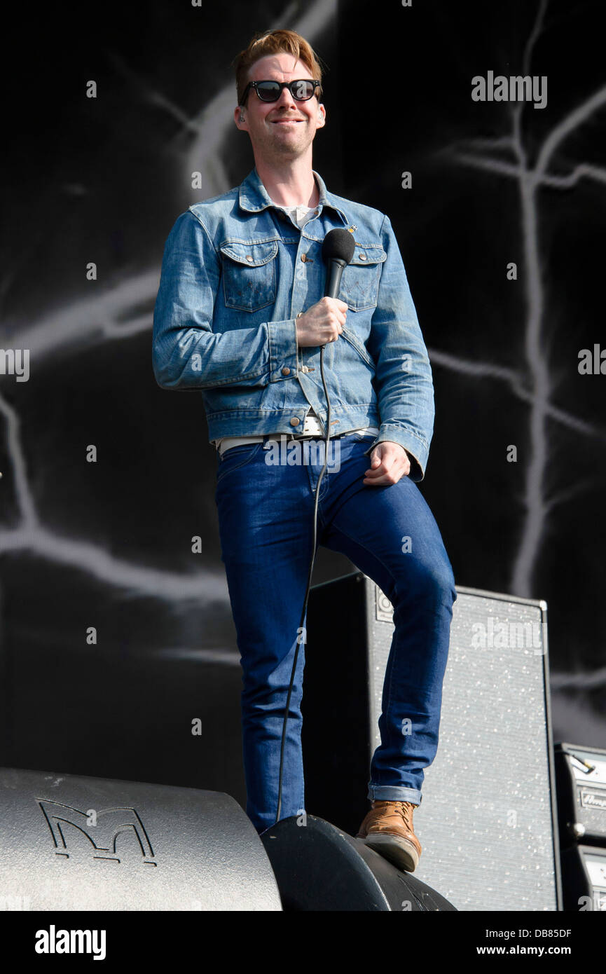 Ricky Wilson dalla band britannica, il Kaiser Chiefs esegue a Barclaycard British Estate festival in Hyde Park, Londra, Foto Stock